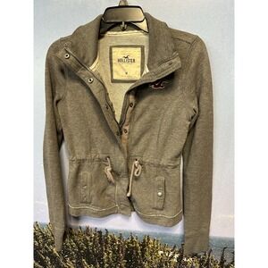 Hollister Gray Button Up Jacket Size‎ Medium Zip And Button With Tie